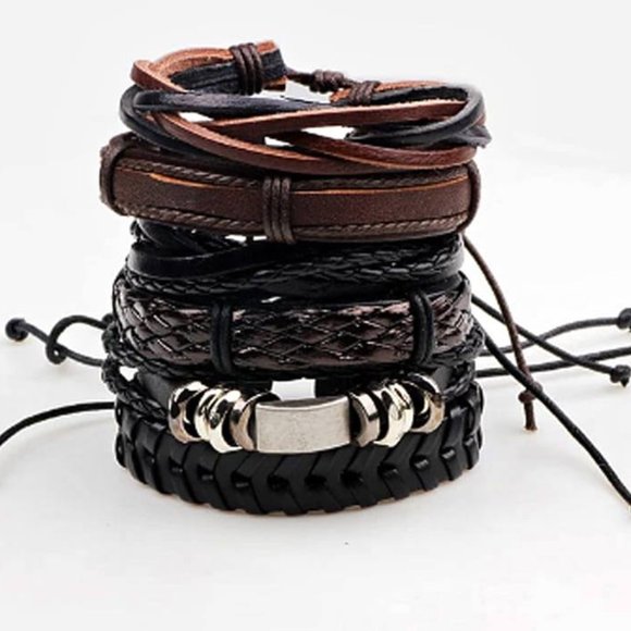 6pcs Men's Multilayer Leather Bracelet (Punk) ADJUSTABLE SIZES - Picture 1 of 4